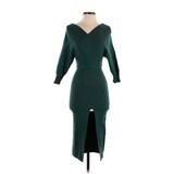 Lulus Cocktail Dress - Sweater Dress V-Neck Long Sleeve: Green Dresses - Women's Size X-Small