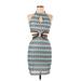 rue21 Cocktail Dress - Mini Keyhole Sleeveless: Blue Chevron/Herringbone Dresses - New - Women's Size Medium