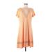 Haute Hippie Casual Dress - Shift V Neck Short sleeves: Orange Ombre Dresses - Women's Size Medium Petite