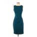 Calvin Klein Casual Dress - Sheath Boatneck Sleeveless: Teal Solid Dresses - Women's Size 2