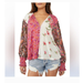 Free People Tops | Free People Gemini Blouse Women's M Pink White Mixed Print Floral Paisley Boho | Color: Pink/Red | Size: M