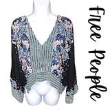 Free People Tops | Free People Mix N Match Black Kimono Sleeve V Neck Blouse Womens Size Small | Color: Black | Size: S