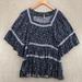 Free People Tops | Free People Top Womens Small Talk About It Tunic Navy Floral Square 3/4 Sleeve | Color: Blue | Size: S