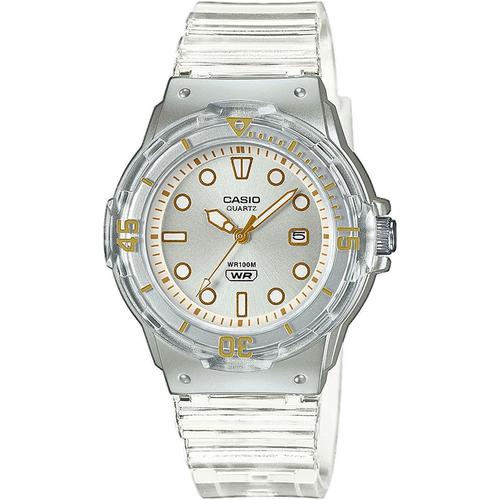 Quarzuhr CASIO TIMELESS COLLECTION Armbanduhren farblos (transparent) Kinder Armbanduhr, Mädchen, bis 10 bar wasserdicht, Leuchtzeiger