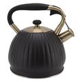 Gavigain 3.5L Whistling Tea Kettle,Stovetop Tea Kettles Stainless Steel Pumpkin Shape Tea Pot Stovetop Teapot Black