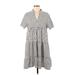 Shein Casual Dress - Mini Collared Short sleeves: Gray Stripes Dresses - Women's Size 6