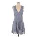 Free People Casual Dress - Mini Plunge Sleeveless: Gray Print Dresses - Women's Size 6