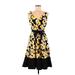 Nine West Casual Dress - Fit & Flare: Yellow Floral Motif Dresses - Women's Size 6