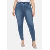 Stretch-Jeans SHEEGO "Große Größen", Damen, Gr. 29, Kurzgrößen, blau (light blau used denim), Obermaterial: 76% Baumwolle, 22% Polyester, 2% Elasthan, unifarben, casual, lang, Jeans, mit Gummibund und Gürtelschlaufen