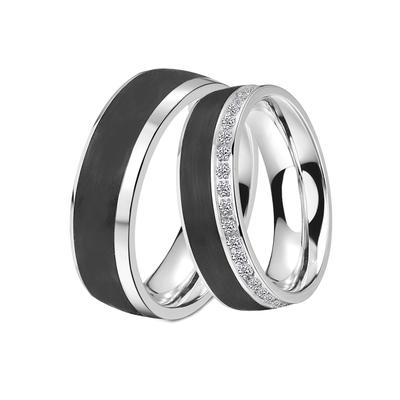 Trauring DOOSTI "Schmuck Geschenk Edelstahl Trauring Ehering Partnerring LIEBE" Gr. 72, schwarz (edelstahlfarben, schwarz), Fingerringe, 72, ohne Zirkonia, Edelstahl-Carbon, 6,5mm, Edelstahl, Carbon, wahlweise mit oder ohne Zirkonia Image