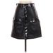 STAUD Faux Leather A-Line Skirt Knee Length: Black Print Bottoms - Women's Size 2