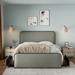 Modern Full Size Metal Bed Frame with Curved Upholstered Headboard and Footboard Bed with 4 Storage Drawers, Metal Slats