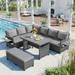 L-Shaped PE Rattan Outdoor Sectional with Extendable Tables and Washable Covers