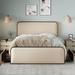 Modern Queen Size Metal Bed Frame with Curved Upholstered Headboard and Footboard Bed with 4 Storage Drawers, Metal Slats
