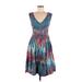 Plenty By Tracy Reese Casual Dress - Fit & Flare: Blue Paint Splatter Print Dresses - Women's Size 6