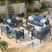 Latitude Run® Tatisha 9 - Person Outdoor Seating Group w/ Cushions in Gray/Blue | 32 H x 76 W x 26 D in | Wayfair DABDC0D6A1064CB1A372092B91ED11F7