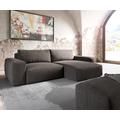 DELIFE Ecksofa Lanzo XL 270x180 cm Mikrofaser Khakibraun Recamiere variabel mit Hocker, Ecksofas