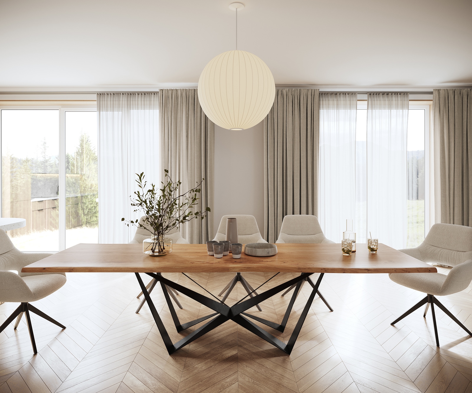 DELIFE Esstisch Edge 300x100 Akazie Natur Spider Flachstahl Schwarz Live-Edge, Esstische, Baumkantenmöbel, Massivholzmöbel, Massivholz Image