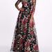 Marchesa Notte Embroidered Floral Gown - Black - 0