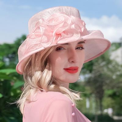 Hats Flax Bowler / Cloche Hat Bucket Hat Sun Hat Wedding Tea Party Elegant Wedding With Pure Color Lace Side Headpiece Headwear