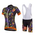 Malciklo Women's Short Sleeve Cycling Jersey with Bib Shorts Black OrangeWhite White Floral Botanical Plus Size Bike Clothing Suit Breathable 3D Pad Quick Dry Anatomic Design Sports Bamboo-carbon