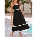 Women's Black Dress A Line Maxi Dress Lace Trim Vacation Beach Spaghetti Strap Sleeveless Summer