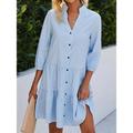 Women's Shirt Dress Casual Dress Cotton Linen Dress Mini Dress Cotton Button Print Daily Date Beach Split Neck 3/4 Length Sleeve Summer Spring Fall Blue Striped