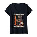 Damen Awesome September 1944 80th Birthday Dog Guitar 80 Years Old T-Shirt mit V-Ausschnitt