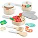 Fisher-Price Wood Kitchen Pots & Pans Set 19 Wood Pieces for Preschool Pretend Play Ages 3+ Years