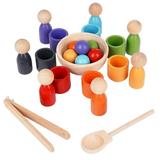 Balls in Cups Montessori YPF5 Toy Wooden Sorter Game Wooden Peg Dolls in Cups Colorful Balls Peg Dolls and Dishes Color Sorting Preschool Learning Education Fine Motor Skill Toys for Toddlers