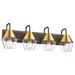 4-Light Black and Gold Bathroom Vanity Light Vanity Light Fixtures Over Mirror Vanity Wall Sconce Lamp for Powder Room Dressing Table Black and Brushed Champagne Gold Finish