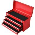 IRONMAX Portable Tool Box Lockable Steel Tool Chest Cabinet w/ 3 Drawers & Top Tray 3-Drawer Toolbox for Household Warehouse Repair Shop Red