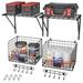 ThreeHio 2 Pack Garage YPF5 Shelves Wall Mounted with Wire baskets Heavy Duty Garage Wall Shelving with Hooks Wire Shelf Baskets Tool Organizer for Home Garden Garage Organization and Storage
