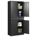 Metal Garage Storage Cabinet with Lock Tall Storage Cabinet with Adjustable Shelves and Doors Lockable Steel Storage Cabinet with Drawers for Garage Warehouse(Black)