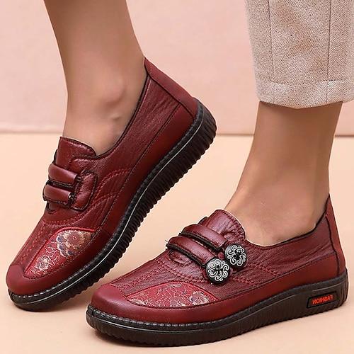 Damen Slip-Ons Komfort Schuhe Täglich Gehen Feste Farbe Blumen Sommer Blume Flacher Absatz Runde Zehe Vintage Modisch Brautkleider schlicht Kunstleder Halbschuhe Schwarz Rote