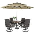 PHI VILLA Patio Table and Chairs Dining Set with Umbrella for 4 Outdoor Dining Set with 4 Padded Swivel Patio Dining Chairs 1 Square Metal Dining Table and 10ft Beige Large Patio Umbrel