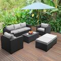 simple Patio Furniture Set 6 Pieces Outdoor Furniture Sets Patio Couch Outdoor Chairs Coffee Table Peacock Blue Anti-Slip Cushions and Waterproof Covers