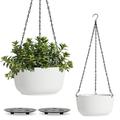 T4U Hanging Planter Self YPF5 Watering 8 Inch 2 Pack White Indoor Outdoor Hanging Plant pots Hanging Flower Pot with Drainage Hole & Plug & Chain with 3 Hooks for Garden Home Decor