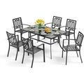 simple VILLA Patio Dining Set 7 Piece 6 Person Outdoor Table and Chairs with 6 Bistro Chair & 60 x 38 Rectangular Large Metal Dining Table(1.57 Umbrella Hole)