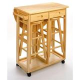 Winsome Beech Beechwood Drop Leaf Table with 2 Round Stools and 2 Drawers - Beech