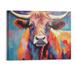 PRATYUS Farm Cow Canvas Wall Art Colorful Animal Graffiti Highland Cow Poster Oil Painting Canvas Print Street Art Farmhouse Cattle Modern Artwork Living Bedroom Bathroom Home Office Decor-20x16 inch