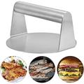 Stainless steel hamburger press 5.5 inch round stainless steel Smash Burger press flat top grill for hamburger press and juicing greens easy to clean dishwasher safe