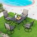 5 Piece Outdoor Patio Dining Set 4 Sling Dining Swivel Chairs and 37 Square Wrought Iron Slat Table with 1.57 Umbrella Hole Furniture Sets for Lawn Backyard Garden