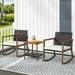 SK-OLU-3Set-GR 3 Pieces Rocking Bistro Set Patio Rattan Furniture Conversation Chairs with Coffee Table & Cushions for Balcony Porch Poolside Brown