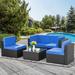 Walsunny 5 Pieces Patio Outdoor Furniture Sets Low Back All-Weather Rattan Sectional Sofa with Tea Table&Washable Couch Cushions (Black Rattan) (Blue)