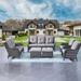 simple Outdoor Patio Wicker Furniture Set - 5 Piece Patio Rattan Sectional Sofa Set with 3-Seat Couch 2 Armchairs 2 Ottoman Footrests for Patio Conversation(5PC Mixed Grey/Blue)