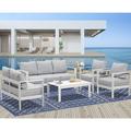 Aluminum Patio Furniture Set 4 Pcs Modern Outdoor Conversation Set Sectional Sofa with Upgrade Cushion and Coffee Table White