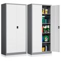 Metal Garage Storage Cabinet with Lock 71 Locking Tool Cabinet with 2 Doors and 4 Shelves Tall Steel Cabinet for Garage Heavy Duty File Cabinet for Office School (Gray White)