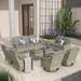 HOOOWOOO Outdoor Furniture Wicker Sofa Set Patio Conversation Chair Set with Swivel Rocking Chair and Ottoman Dark Grey Cushion