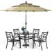 VILLA 7 Piece Outdoor Dining Set with Umbrella for 6 60\u201D Rectangular Metal Dining Table & 6 Stackable Metal Chairs & 13ft Large Beige Umbrella for Outdoor Deck Yard Porch